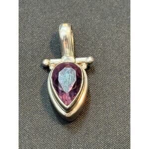 Sterling Silver Pear Cut Amethyst Quartz Pendant Teardrop